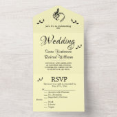 Elegant Music Wedding Theme Yellow All In One Uitnodiging (Binnen)