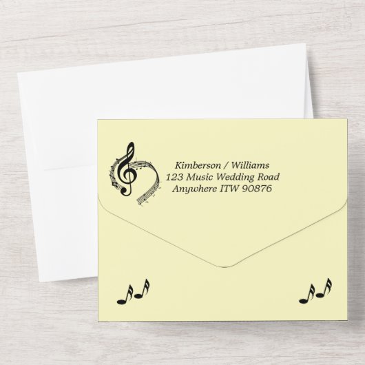 Elegant Music Wedding Theme Yellow All In One Uitnodiging (Achterkant)