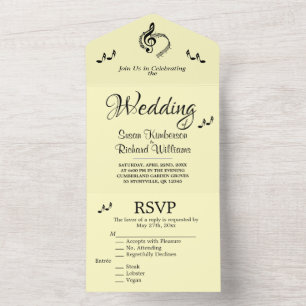 Elegant Music Wedding Theme Yellow All In One Uitnodiging