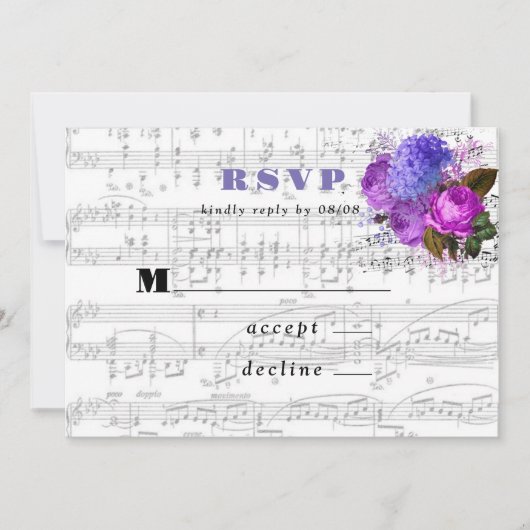 Elegant Musical Floral Wedding RSVP Kaarten (Voorkant)