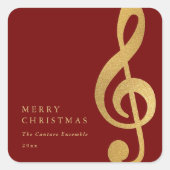 Elegant Musical Gold Treble Clef Merry Christmas Vierkante Sticker (Voorkant)