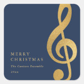 Elegant Musical Gold Treble Clef Merry Christmas Vierkante Sticker (Voorkant)