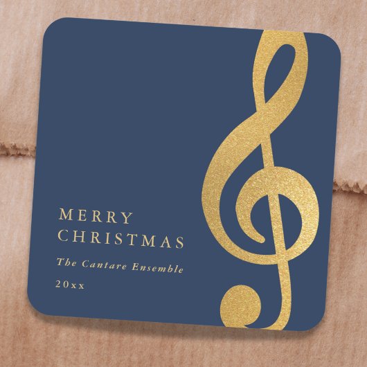 Elegant Musical Gold Treble Clef Merry Christmas Vierkante Sticker