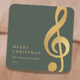 Elegant Musical Gold Treble Clef Merry Christmas Vierkante Sticker