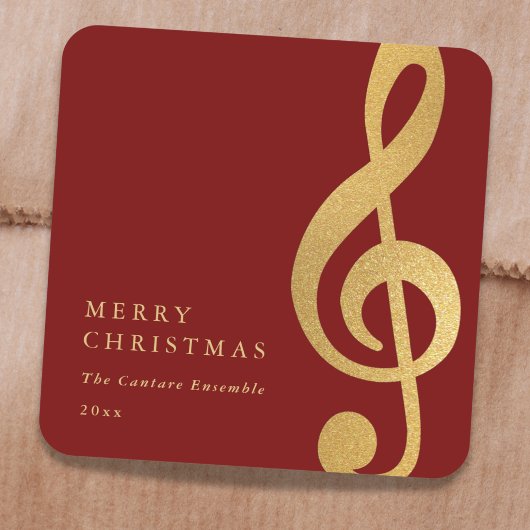 Elegant Musical Gold Treble Clef Merry Christmas Vierkante Sticker