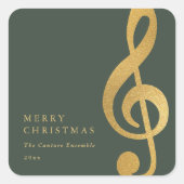 Elegant Musical Gold Treble Clef Merry Christmas Vierkante Sticker (Voorkant)