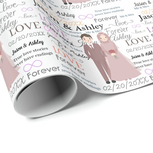 Elegant Muslim Bride en Groom Names/Datum Cadeaupapier (Rol Hoek)