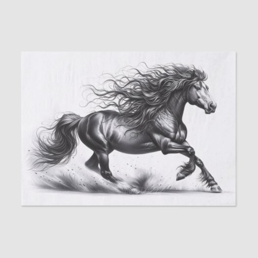 Elegant Mustang Paard Zwart-wit Decoupage Tissuepapier (Voorkant)