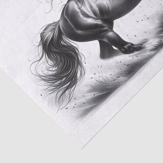 Elegant Mustang Paard Zwart-wit Decoupage Tissuepapier (Detail)