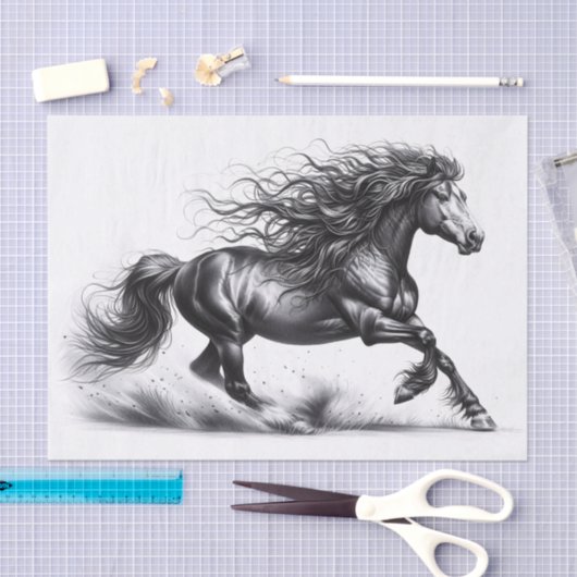 Elegant Mustang Paard Zwart-wit Decoupage Tissuepapier (Craft)