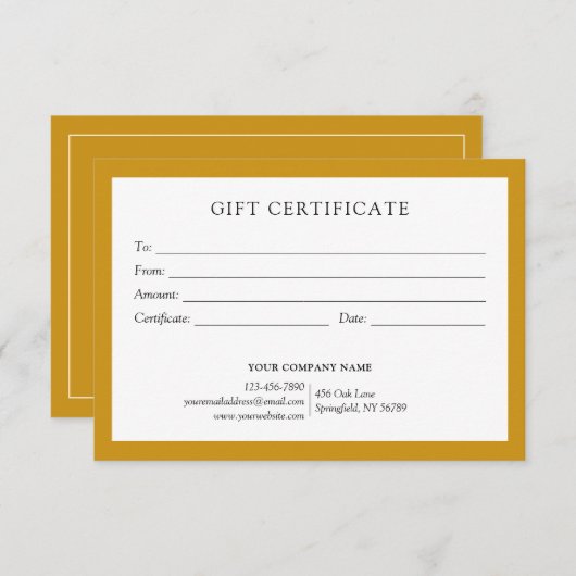 Elegant Mustard Business Gift Certificate Logo (Voorkant / Achterkant)