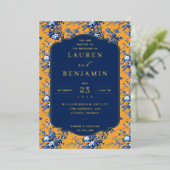 Elegant Mustard Floral Wedding Invitation Folie Uitnodiging (Staand Voorkant)