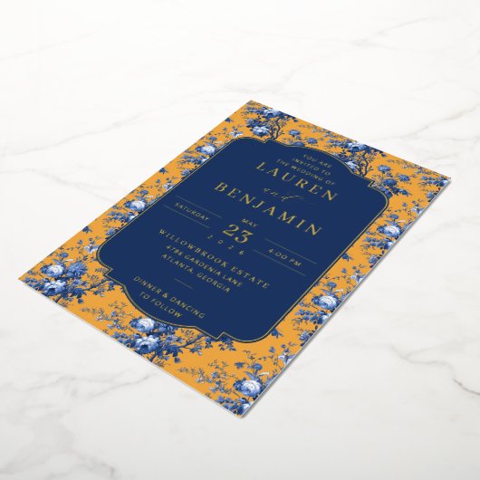 Elegant Mustard Floral Wedding Invitation Folie Uitnodiging (Gedraaid)