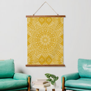 Elegant Mustard Yellow Boho Mandala Hangend Wandkleed