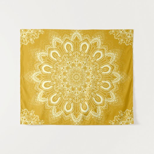 Elegant Mustard Yellow Flower Mandala Wandkleed (Voorkant (horizontaal))