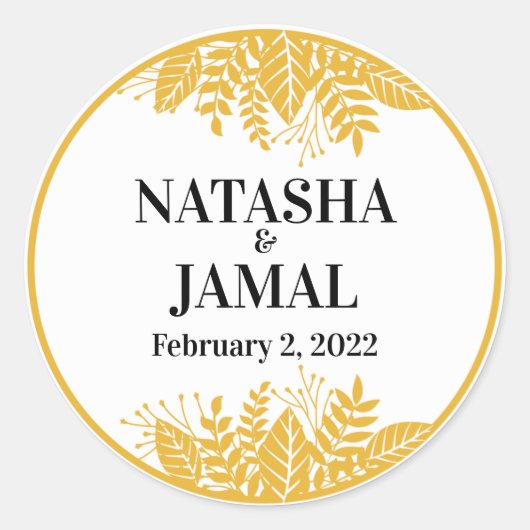 Elegant Mustard Yellow Leaves Ronde Sticker (Voorkant)