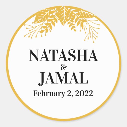 Elegant Mustard Yellow Leaves Wedding Ronde Sticker (Voorkant)