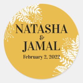 Elegant Mustard Yellow Leaves Wedding Ronde Sticker