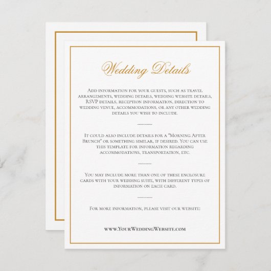 Elegant Mustard Yellow Monogram Weddenschap Detail Informatiekaartje (Voorkant / Achterkant)