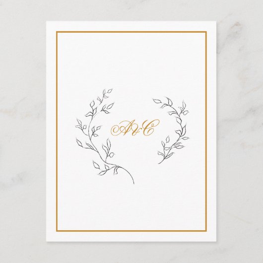 Elegant Mustard Yellow Monogram Weddenschap Detail Informatiekaartje (Achterkant)