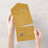 Elegant Mustard Yellow Whimsical Wedding All In One Uitnodiging (Afscheurbaar)