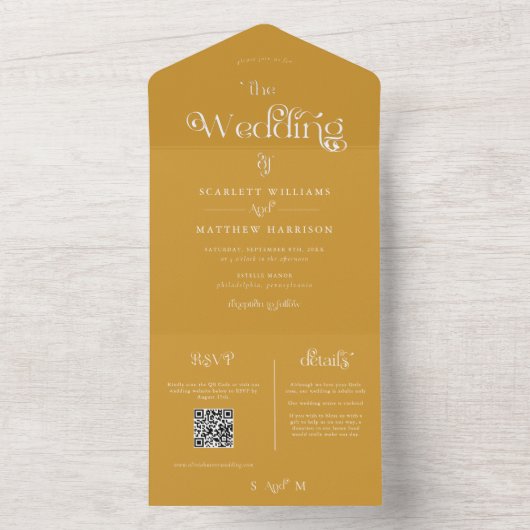 Elegant Mustard Yellow Whimsical Wedding All In One Uitnodiging (Binnen)