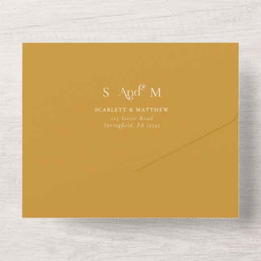 Elegant Mustard Yellow Whimsical Wedding All In One Uitnodiging (Achterkant)