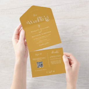 Elegant Mustard Yellow Whimsical Wedding All In One Uitnodiging