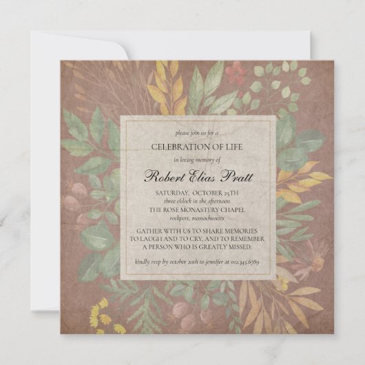 Elegant Muted Autumn Flowers Herfst Funeral Invita Kaart (Voorkant)