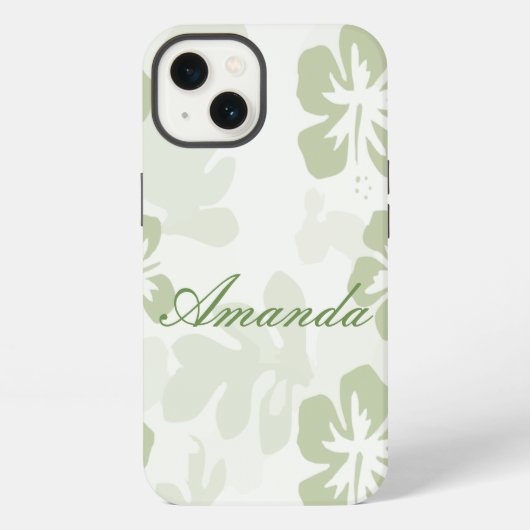 Elegant Muted Sage Hibiscus Pattern iPhone Hoesje (Achterkant)