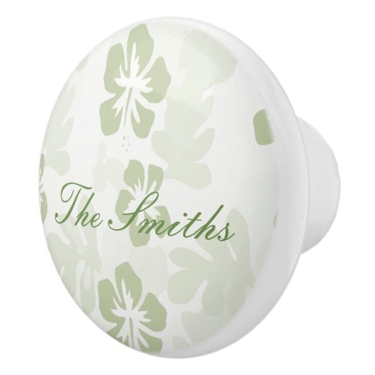 Elegant Muted Sage Hibiscus Pattern Keramische Knop (Rechts)