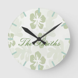 Elegant Muted Sage Hibiscus Pattern Ronde Klok