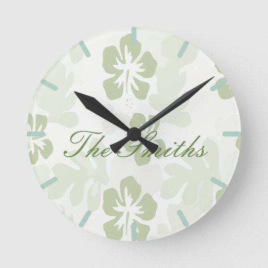 Elegant Muted Sage Hibiscus Pattern Ronde Klok (Voorkant)