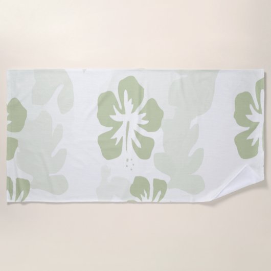 Elegant Muted Sage Hibiscus Pattern Strandlaken (Voorkant)