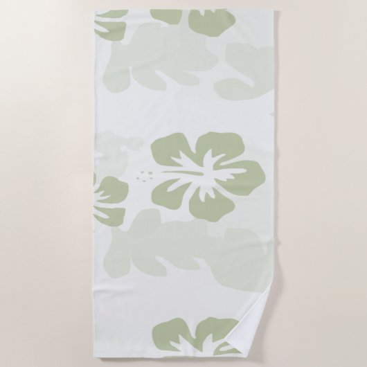 Elegant Muted Sage Hibiscus Pattern Strandlaken (Voorkant)