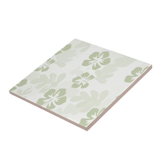 Elegant Muted Sage Hibiscus Pattern Tegeltje (Zijkant)