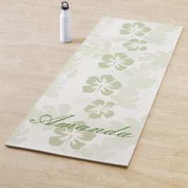 Elegant Muted Sage Hibiscus Pattern Yogamat