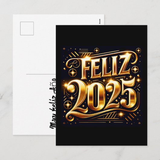 Elegant Muy feliz Año Nuevo 2025 Feestdagenkaart (Voorkant / Achterkant)