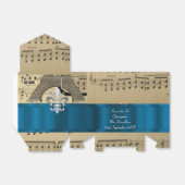 Elegant muziekblad en blauwe bruiloft bedankdoosjes (Uitgevouwen)