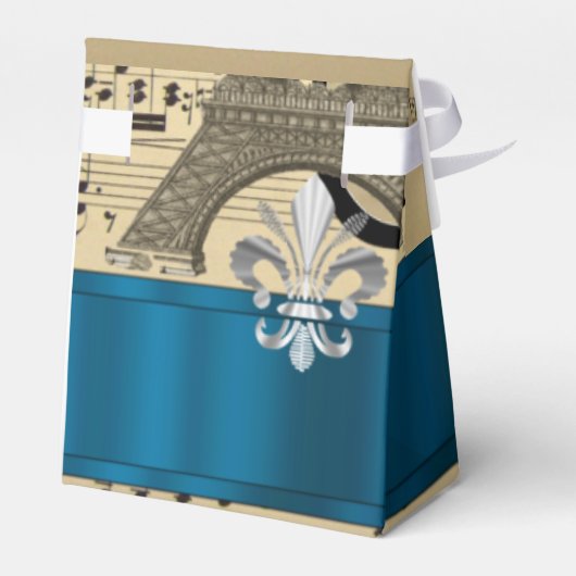 Elegant muziekblad en blauwe bruiloft bedankdoosjes (Achterkant)