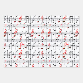 Elegant muziekblad rood, wit en zwart ompakken inpakpapier vel