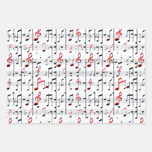 Elegant muziekblad rood, wit en zwart ompakken inpakpapier vel (Voorkant)