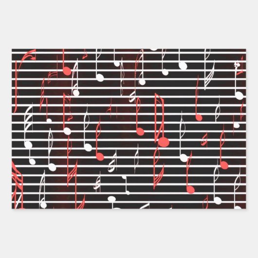 Elegant muziekblad rood, wit en zwart ompakken inpakpapier vel (Voorkant 3)