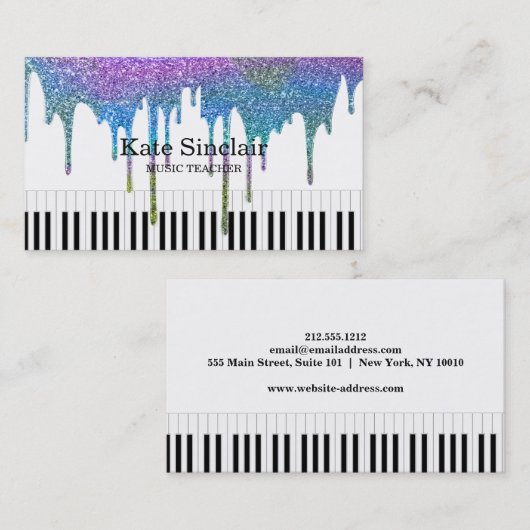 Elegant muziekdocent Piano Keys Musical Drip Visitekaartje (Voorkant / Achterkant)