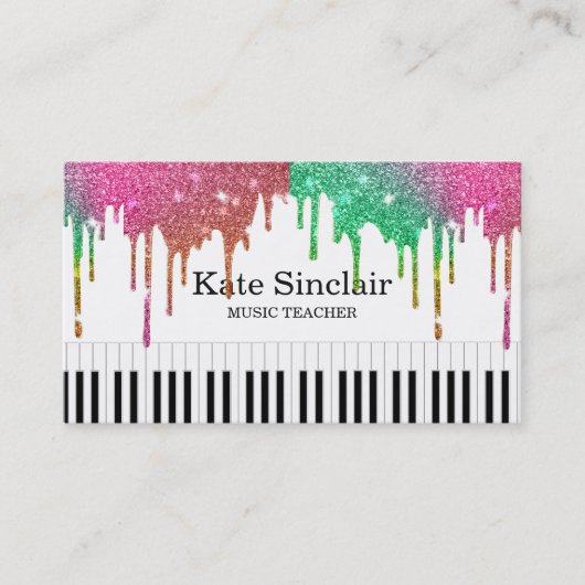 Elegant muziekdocent Piano Keys Musical Visitekaartje (Voorkant)