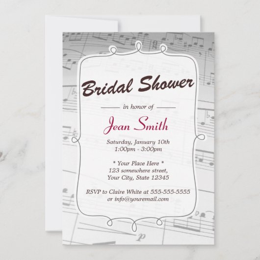 Elegant Muzieknoten Bridal Shower Invitation Kaart (Voorkant)
