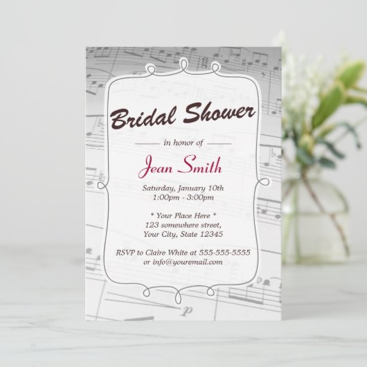 Elegant Muzieknoten Bridal Shower Invitation Kaart (Staand voorkant)