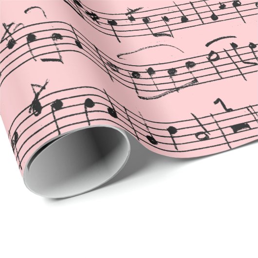 Elegant  Muzieknoten handgeschreven blad Roze Cadeaupapier (Rol Hoek)