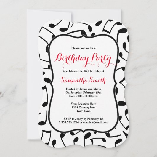 Elegant Muzieknoten met de uitnodiging van de Birt (Voorkant)