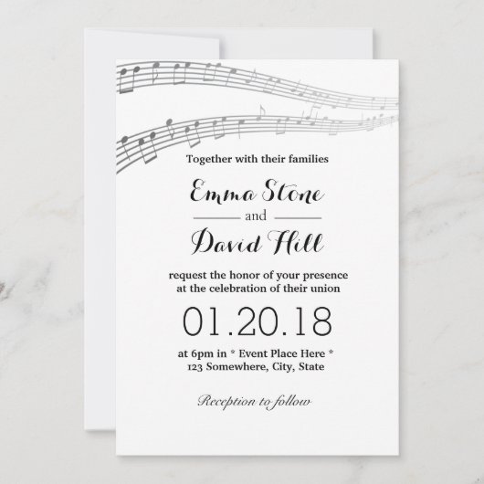 Elegant Muzieknoten Musical Wedding Kaart (Voorkant)